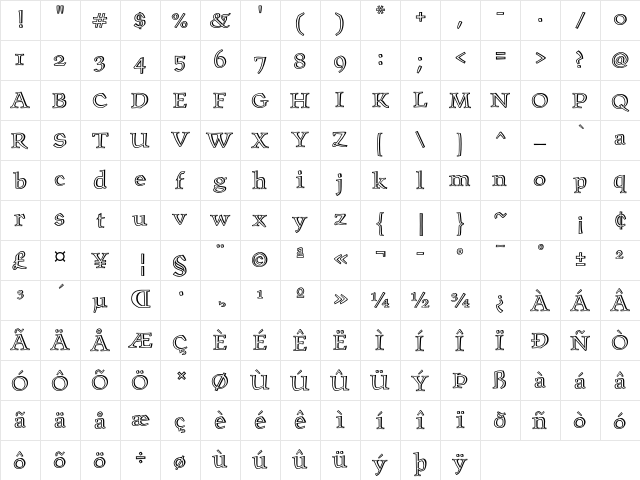 Oldrichium ITC Std Engraved Character Map