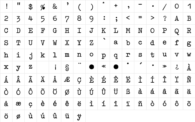 OldTypewriterEF ExBold Character Map OldTypewriterEF ExBold Character Map