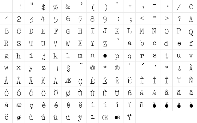 OldTypewriterEF Light Character Map