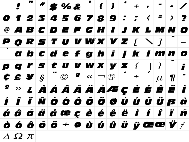 Olive AntiqueBlackExtItalic Character Map