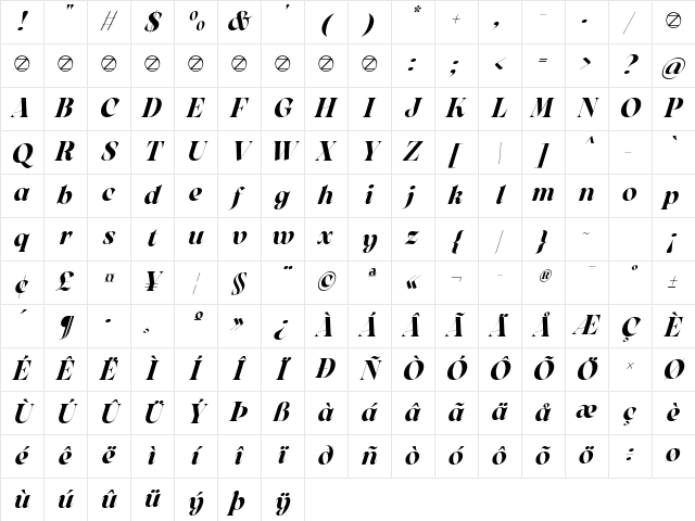 Arsenica Trial Demibold Italic Character Map