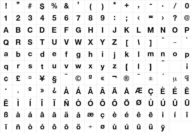 Olnova-Bold Regular Character Map