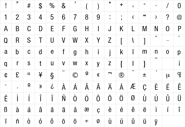 Olnova-MediumCond Regular Character Map