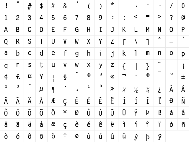 Letter Gothic Bold Character Map