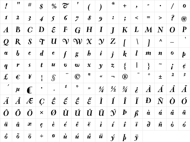 Oneleigh BlackItalic Character Map