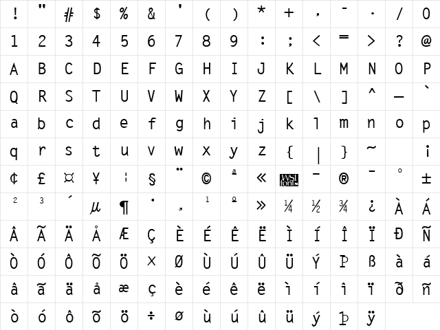 LetterGothic Bold Character Map