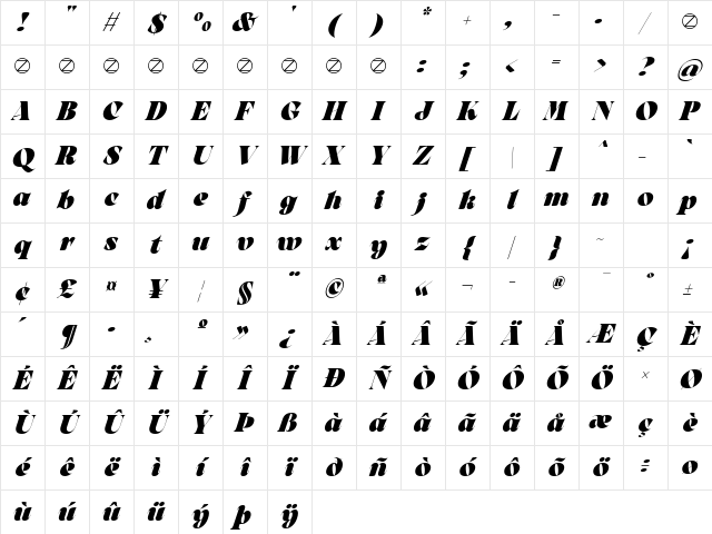 Arsenica Trial Extrabold Italic Character Map