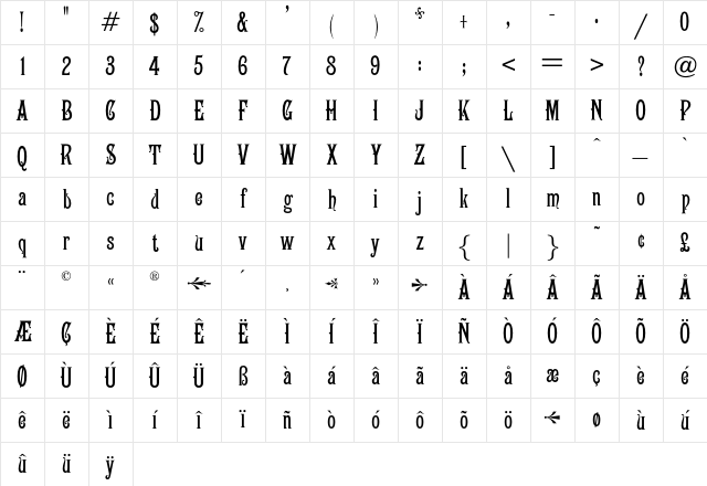 OPTICampanile Regular Character Map