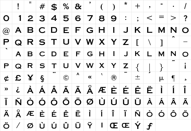 OPTICopperplate Regular Character Map