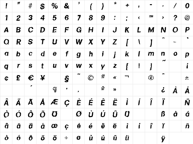 AdamBeckerRandom BoldItalic Character Map AdamBeckerRandom BoldItalic Character Map