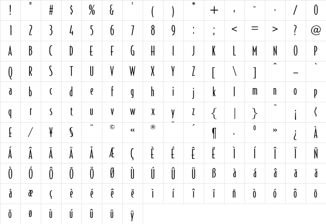 OPTIJake Regular Character Map