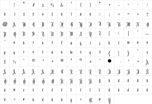 OPTILeonTextC Regular Character Map OPTILeonTextC Regular Character Map