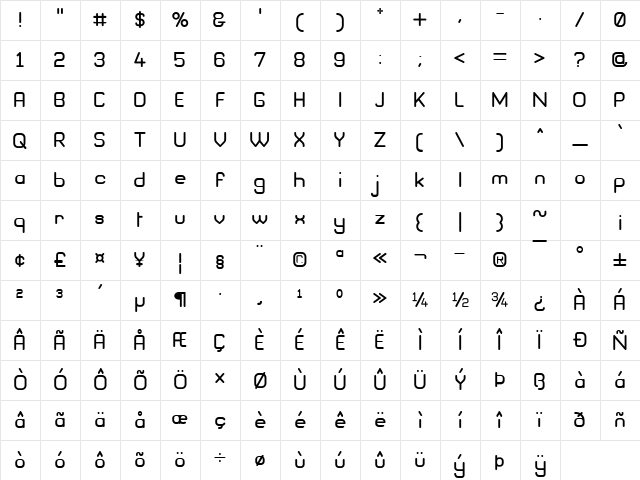 Brave New Era G98 Regular Character Map Brave New Era G98 Regular Character Map