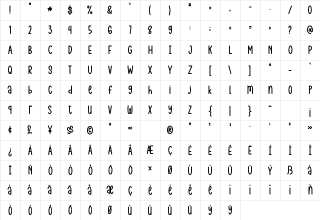 Letsfly 2 Regular Character Map