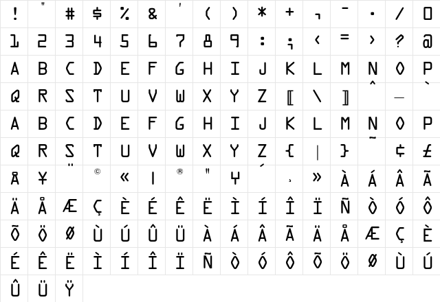 OPTIOpus Regular Character Map