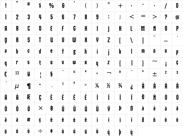 Orbon ITC Black Character Map