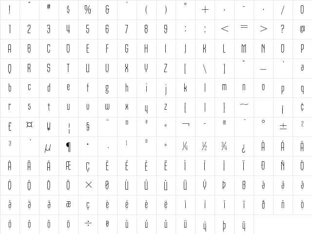 Orbon ITC Std Light Character Map