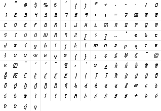 Orgasmia NinetyOutItalic Character Map