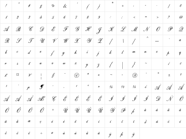 Original Script Std Regular Character Map
