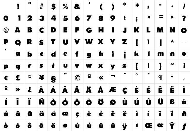 Ornito Heavy Character Map
