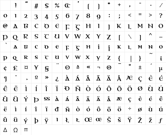 OssianEF BoldSC Character Map