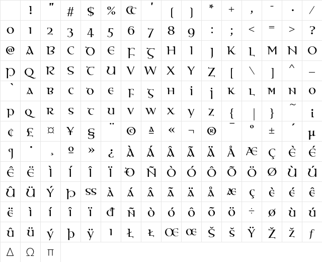 OssianEF RegularSC Character Map OssianEF RegularSC Character Map