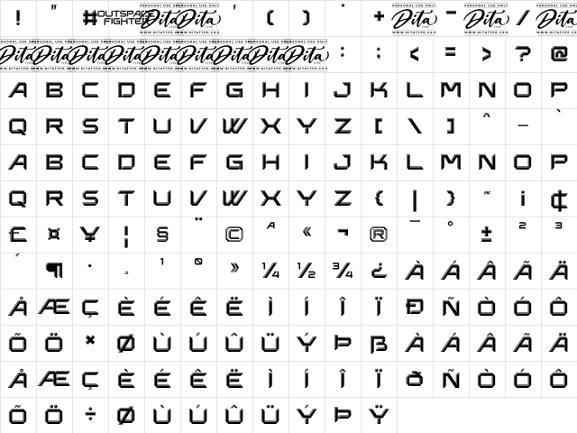 Outspace Fighter Personal Use Regular Character Map