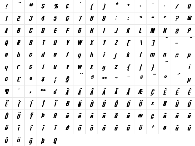 Overseer Italic Character Map
