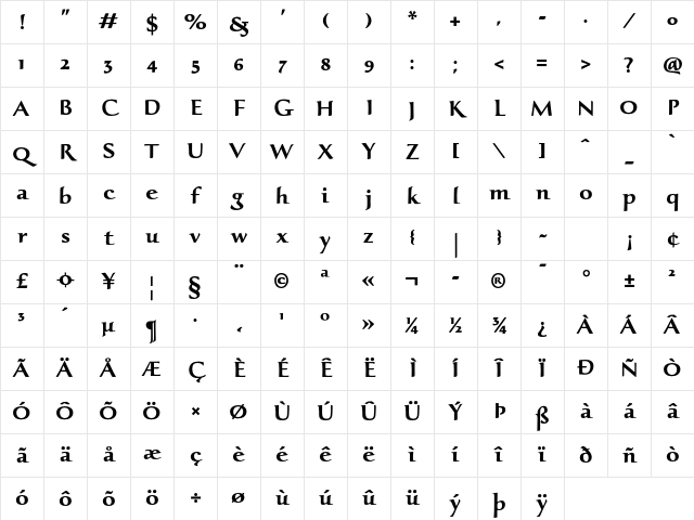 Oxalis Std Bold Character Map