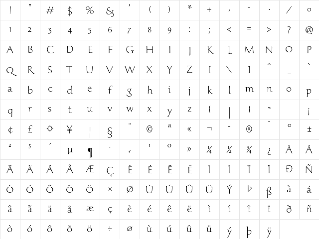 Oxalis Std Light Character Map