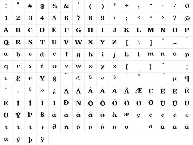 Oxtail Bold Character Map