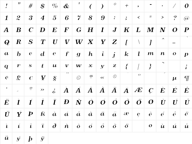 Oxtail Italic Character Map