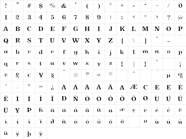 Oxtail Regular Character Map