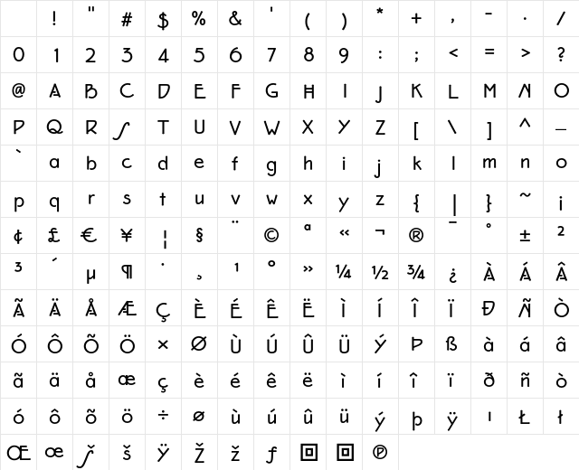 P22Eaglefeather Bold Character Map