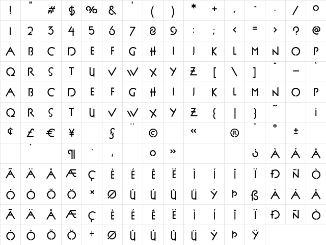 P22FLLWExhibition Bold Character Map