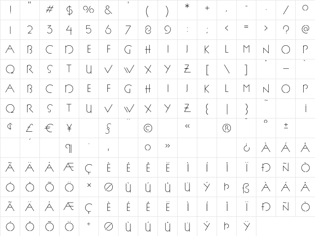 P22FLLWExhibition Light Character Map P22FLLWExhibition Light Character Map
