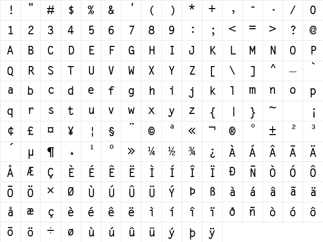 Letter Gothic Bold Character Map