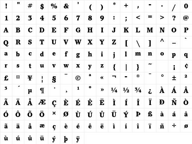 Pacella ITC Std Black Character Map