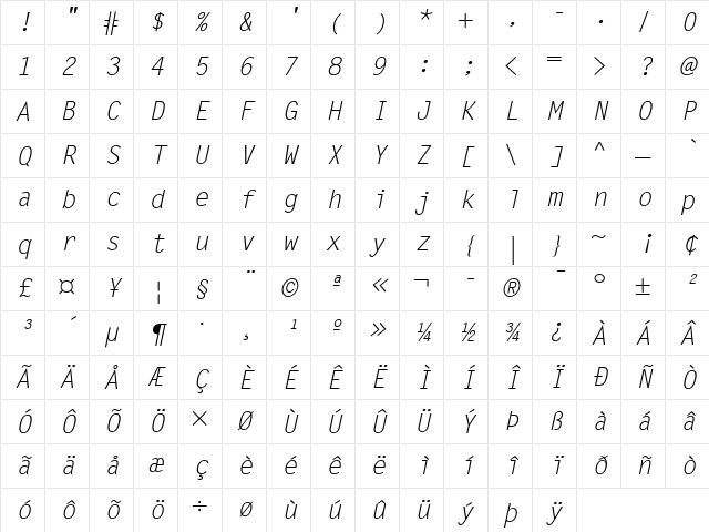 LetterGothic LT Italic Character Map LetterGothic LT Italic Character Map