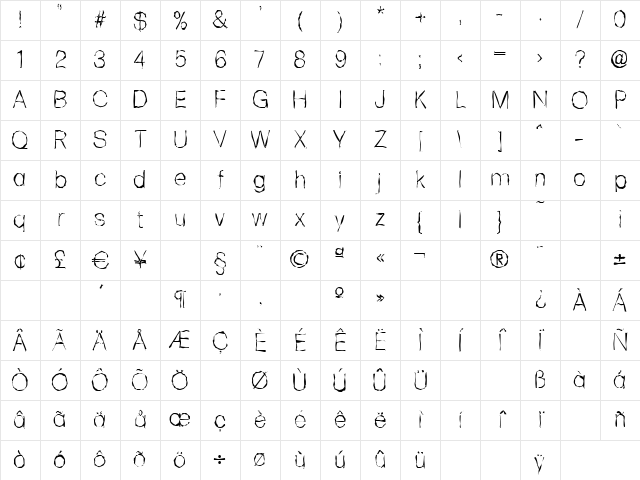 AdamBeckerRandom-Xlight Regular Character Map