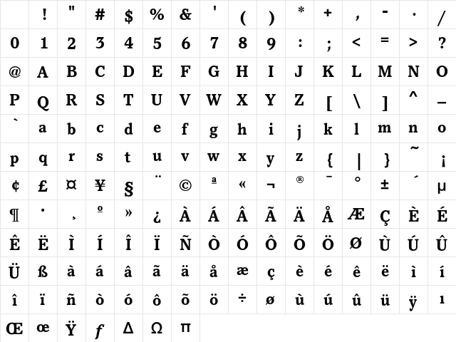 PacellaEF-Bold Regular Character Map PacellaEF-Bold Regular Character Map