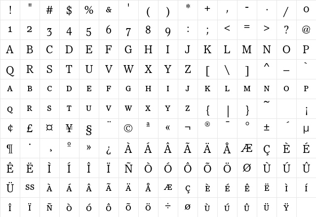 PacellaSCEF-Book Regular Character Map