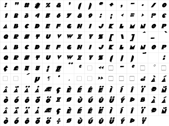 Pacmania Italic Character Map Pacmania Italic Character Map