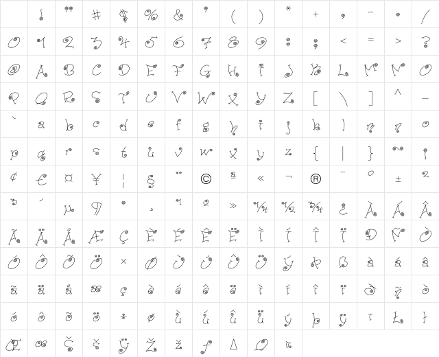 PaisleyICG 01 Character Map