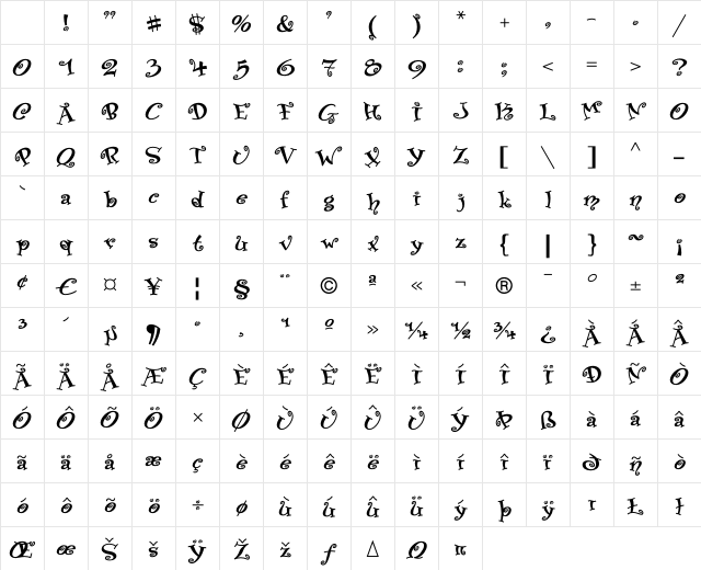 PaisleyICG 02 Character Map PaisleyICG 02 Character Map