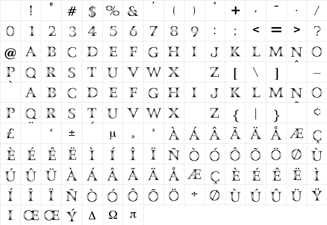 Palace Regular Character Map