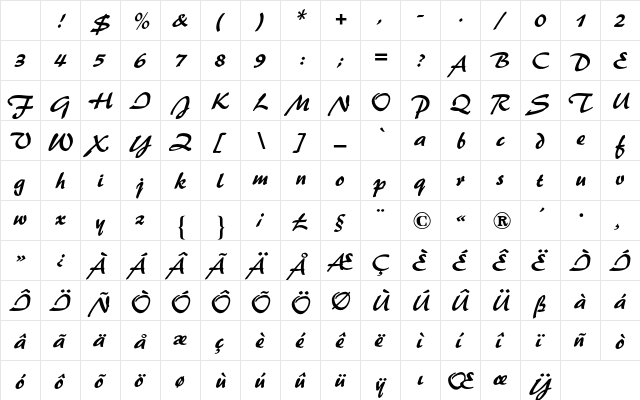 Palette BQ Regular Character Map