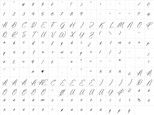 Pamello Glenstar Regular Character Map