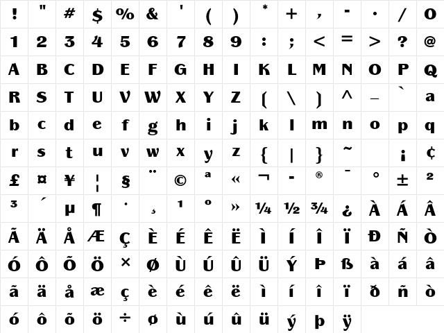 Panache ITC Std Black Character Map