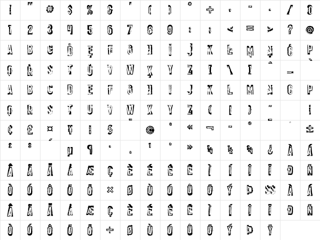 Panic ITC Std Regular Character Map